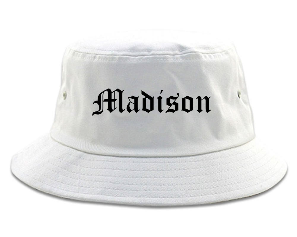 Madison Alabama AL Old English Mens Bucket Hat White