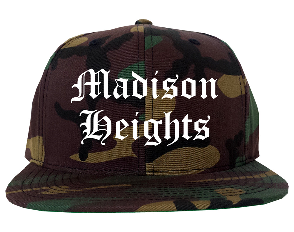 Madison Heights Michigan MI Old English Mens Snapback Hat Army Camo
