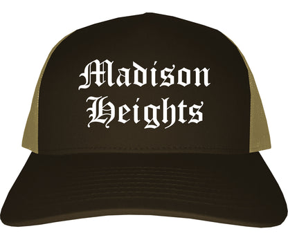 Madison Heights Michigan MI Old English Mens Trucker Hat Cap Brown