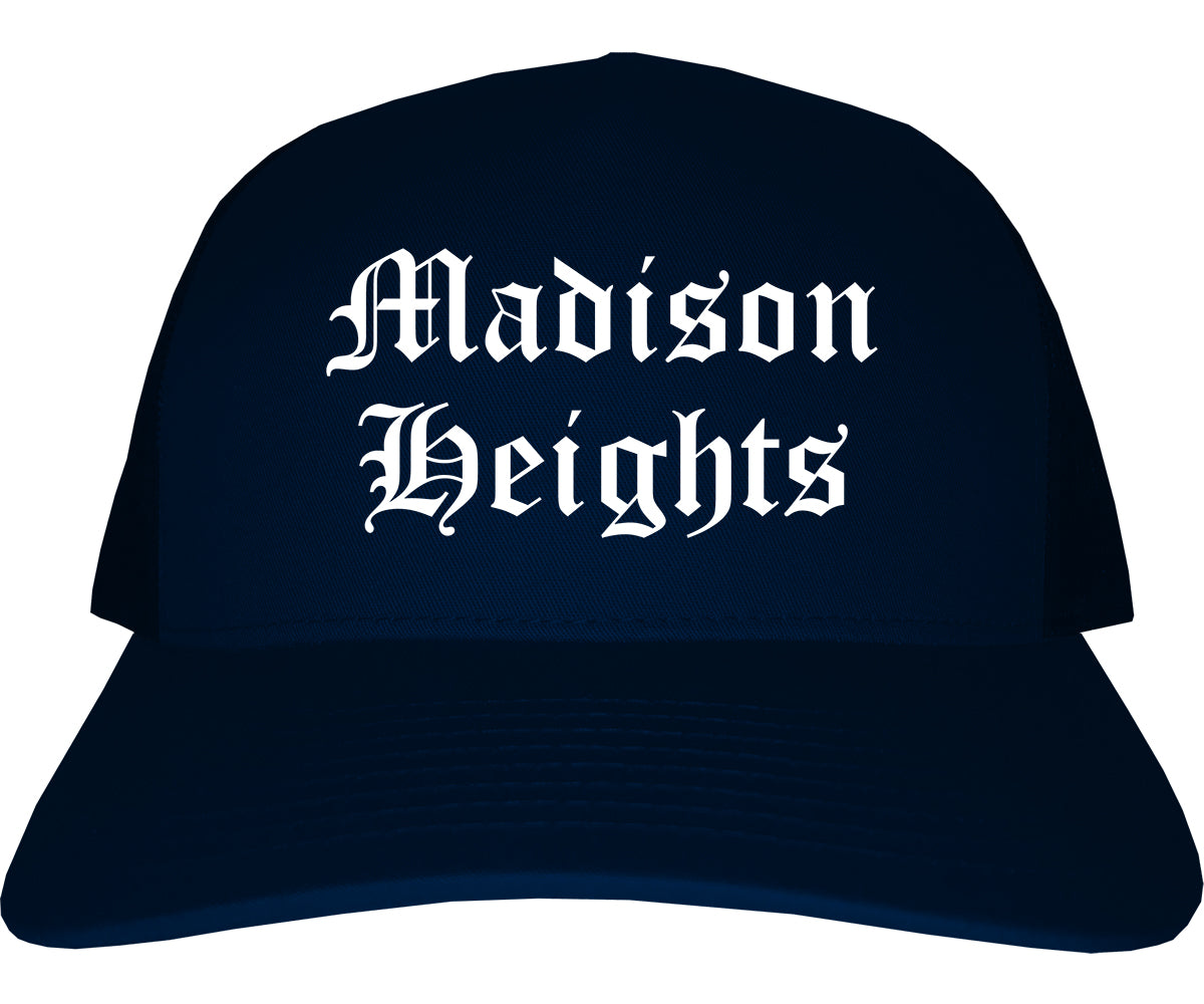 Madison Heights Michigan MI Old English Mens Trucker Hat Cap Navy Blue