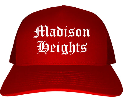 Madison Heights Michigan MI Old English Mens Trucker Hat Cap Red