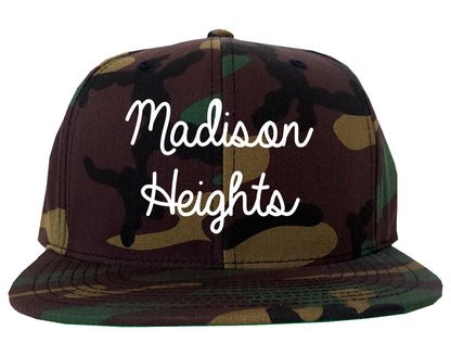 Madison Heights Michigan MI Script Mens Snapback Hat Army Camo