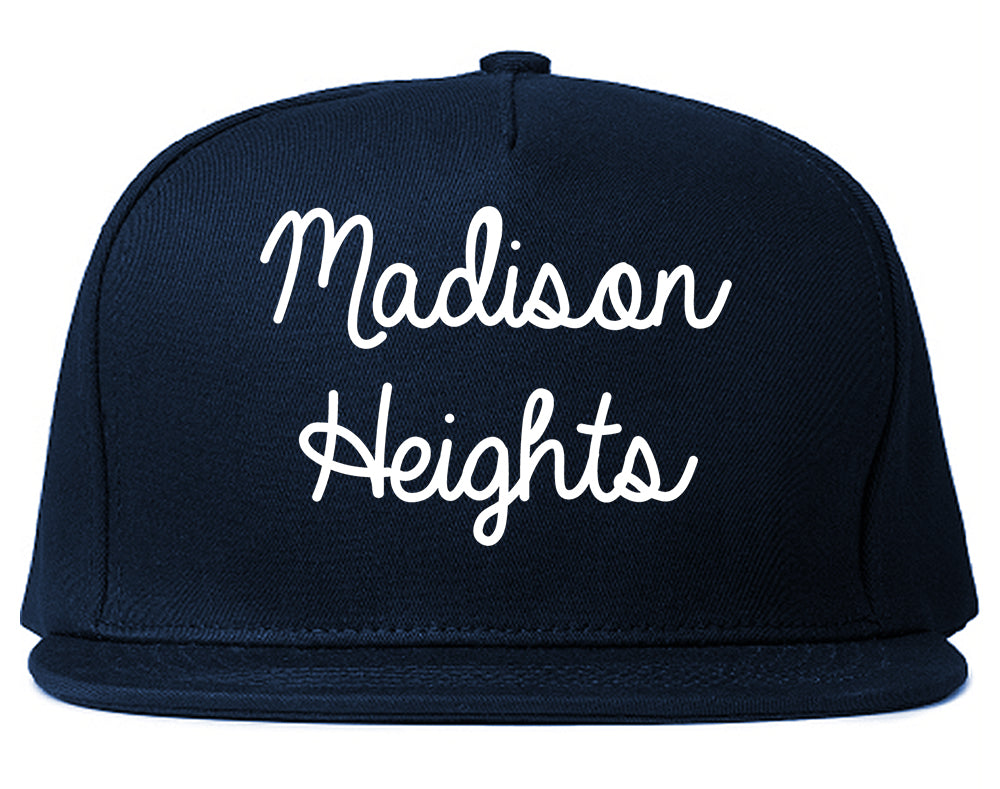 Madison Heights Michigan MI Script Mens Snapback Hat Navy Blue
