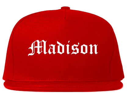 Madison Illinois IL Old English Mens Snapback Hat Red