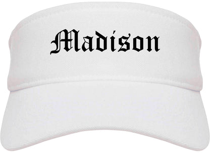 Madison Illinois IL Old English Mens Visor Cap Hat White