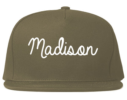 Madison Indiana IN Script Mens Snapback Hat Grey