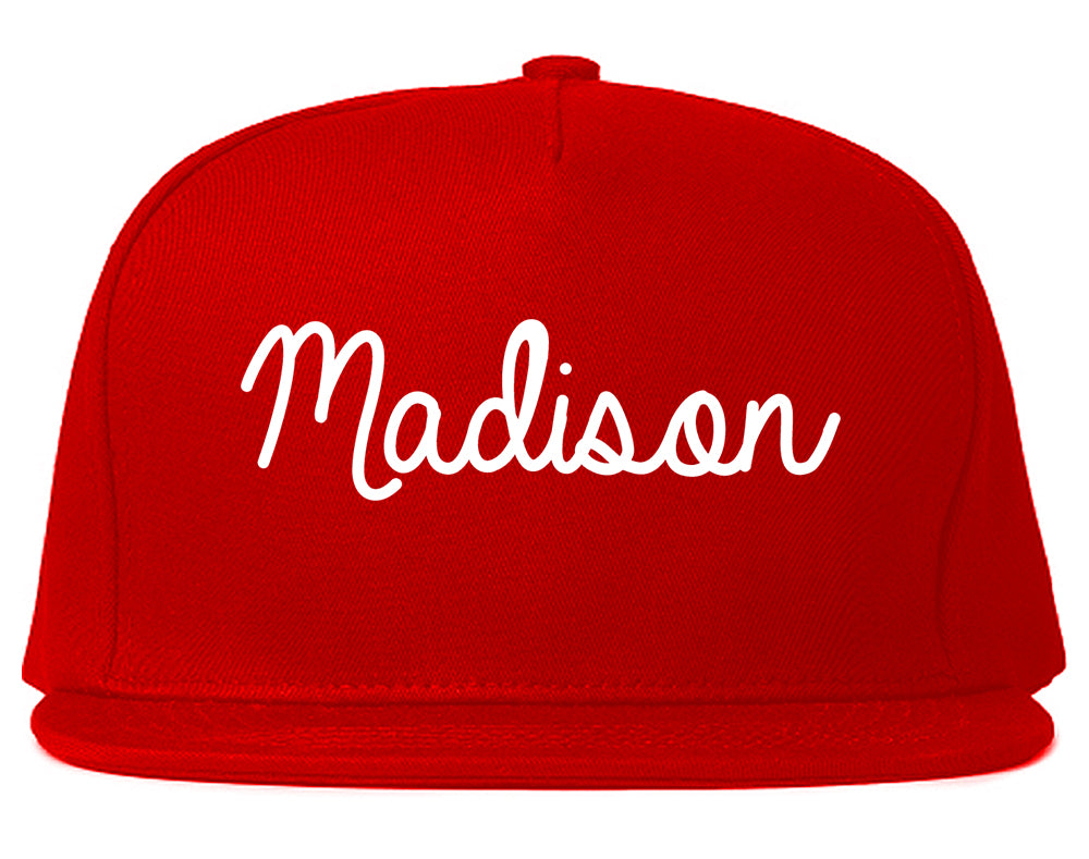 Madison Indiana IN Script Mens Snapback Hat Red