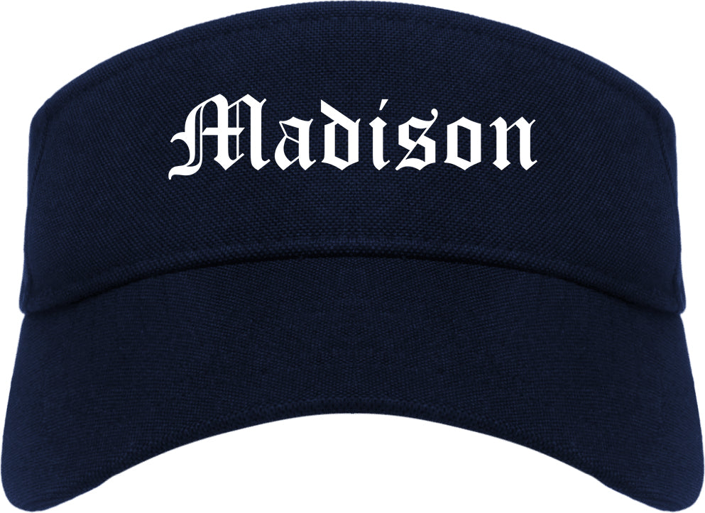 Madison Indiana IN Old English Mens Visor Cap Hat Navy Blue