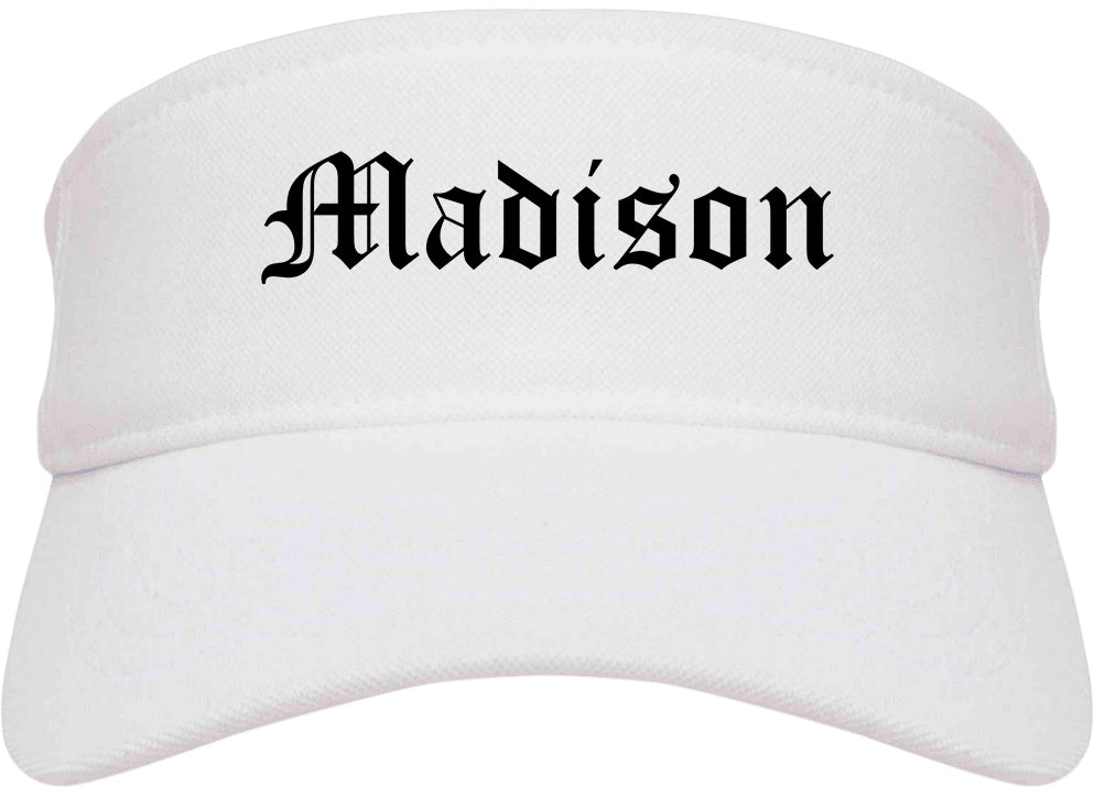 Madison Indiana IN Old English Mens Visor Cap Hat White