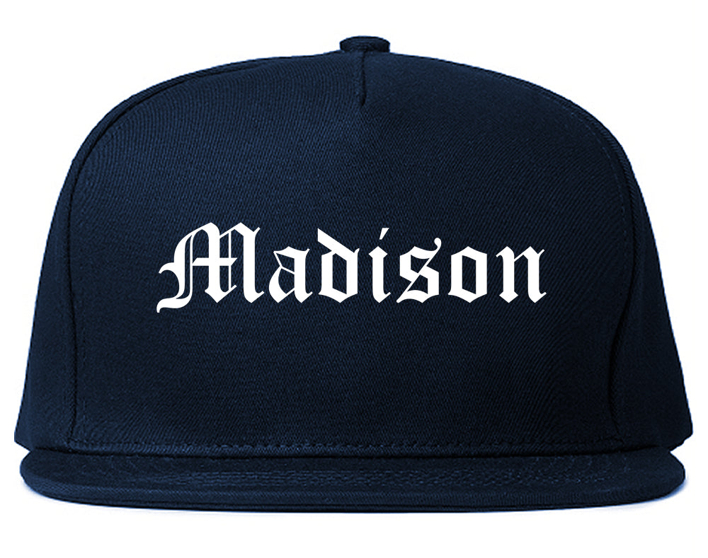 Madison New Jersey NJ Old English Mens Snapback Hat Navy Blue