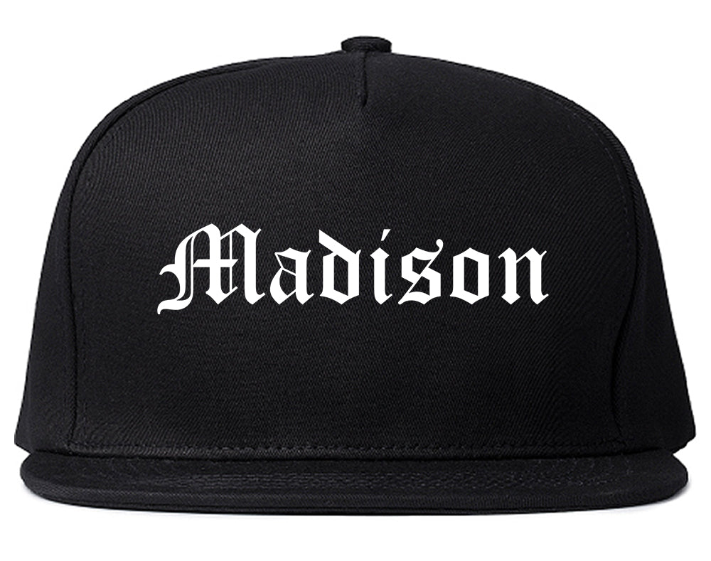 Madison Wisconsin WI Old English Mens Snapback Hat Black