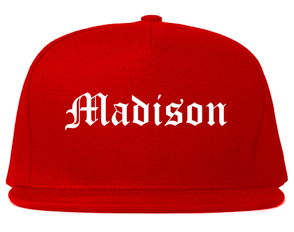 Madison Wisconsin WI Old English Mens Snapback Hat Red