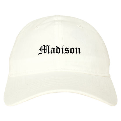 Madison Wisconsin WI Old English Mens Dad Hat Baseball Cap White