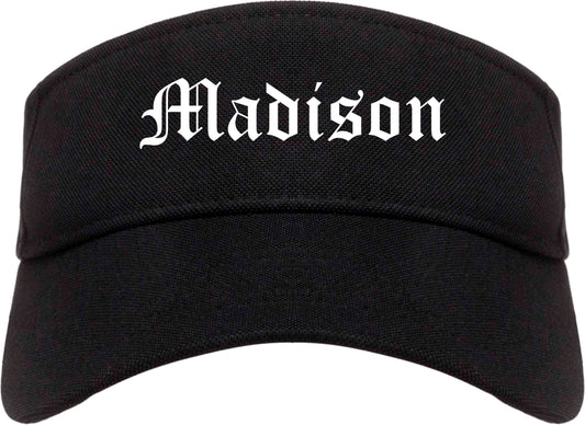 Madison Wisconsin WI Old English Mens Visor Cap Hat Black