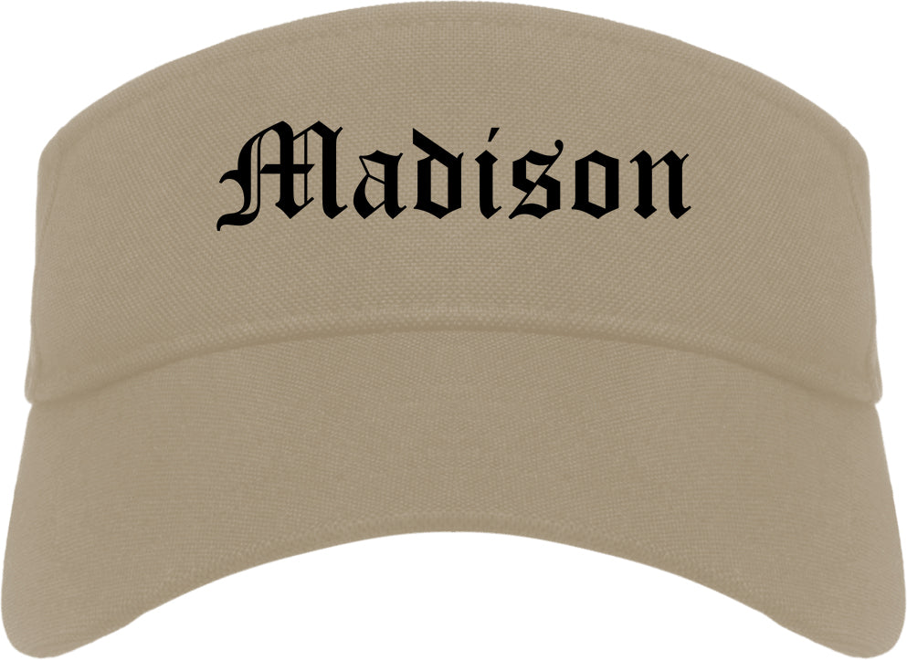 Madison Wisconsin WI Old English Mens Visor Cap Hat Khaki