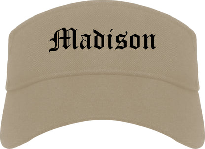 Madison Wisconsin WI Old English Mens Visor Cap Hat Khaki