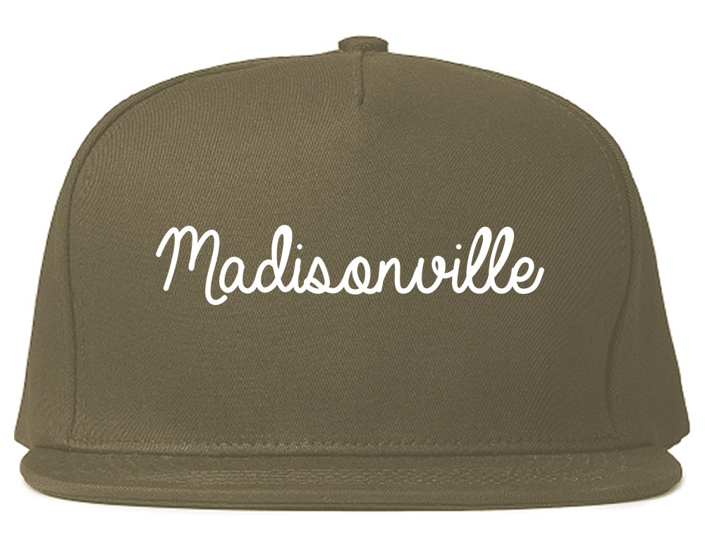 Madisonville Texas TX Script Mens Snapback Hat Grey