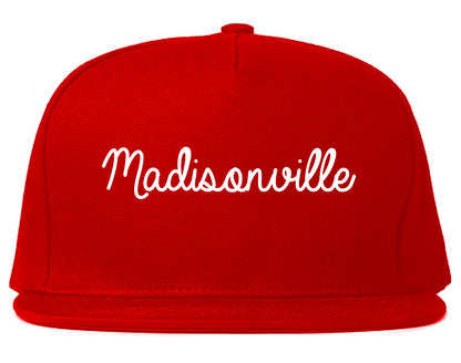Madisonville Texas TX Script Mens Snapback Hat Red