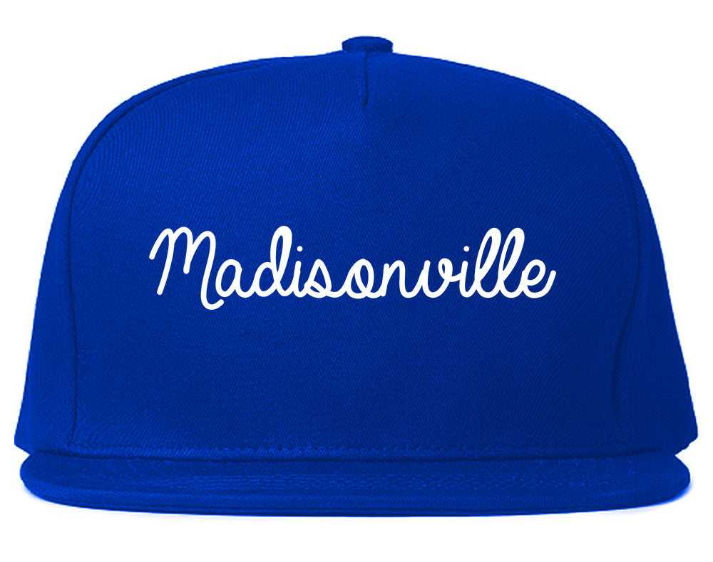 Madisonville Texas TX Script Mens Snapback Hat Royal Blue