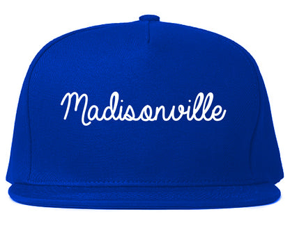 Madisonville Texas TX Script Mens Snapback Hat Royal Blue