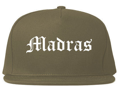 Madras Oregon OR Old English Mens Snapback Hat Grey