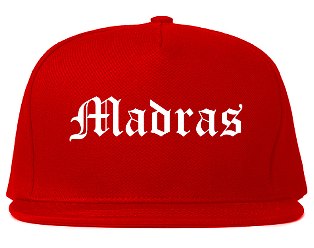 Madras Oregon OR Old English Mens Snapback Hat Red