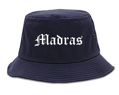 Madras Oregon OR Old English Mens Bucket Hat Navy Blue