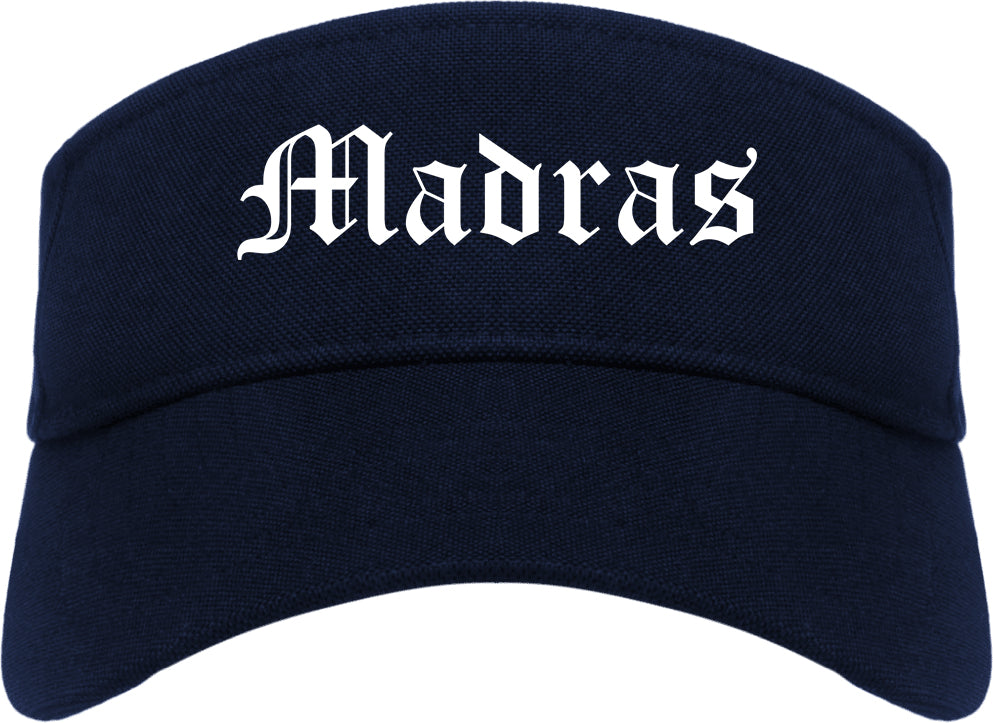Madras Oregon OR Old English Mens Visor Cap Hat Navy Blue