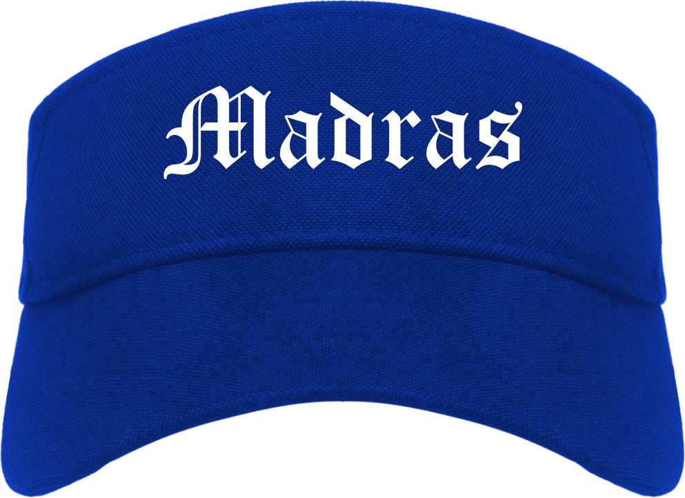 Madras Oregon OR Old English Mens Visor Cap Hat Royal Blue