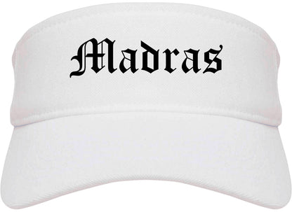 Madras Oregon OR Old English Mens Visor Cap Hat White