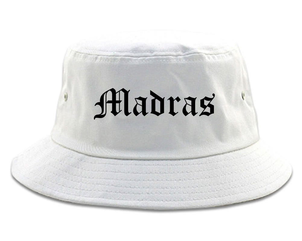 Madras Oregon OR Old English Mens Bucket Hat White