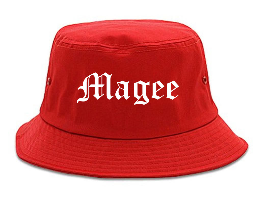 Magee Mississippi MS Old English Mens Bucket Hat Red