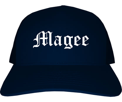 Magee Mississippi MS Old English Mens Trucker Hat Cap Navy Blue