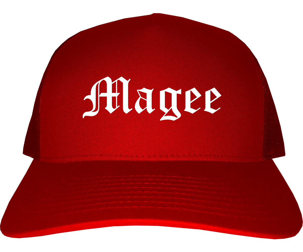 Magee Mississippi MS Old English Mens Trucker Hat Cap Red