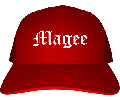 Magee Mississippi MS Old English Mens Trucker Hat Cap Red