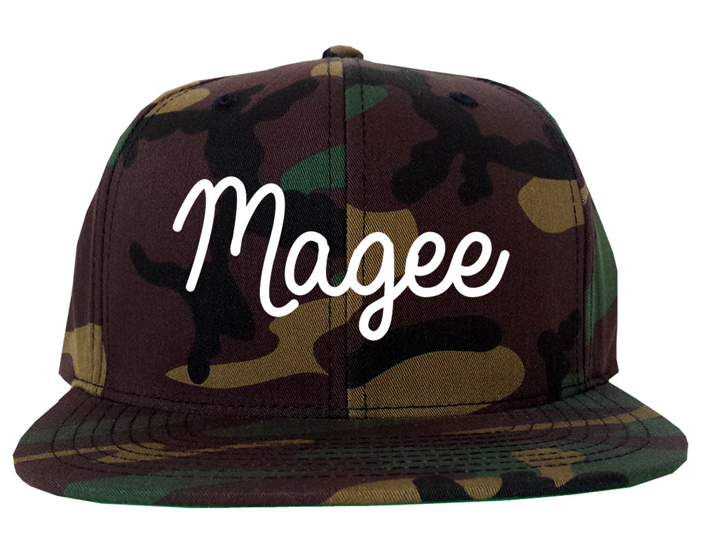 Magee Mississippi MS Script Mens Snapback Hat Army Camo