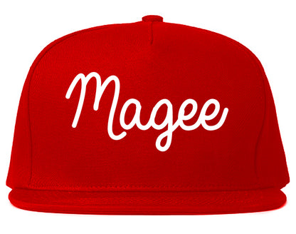 Magee Mississippi MS Script Mens Snapback Hat Red