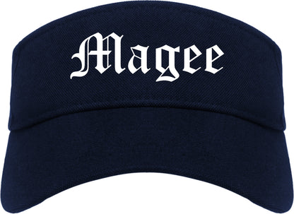 Magee Mississippi MS Old English Mens Visor Cap Hat Navy Blue