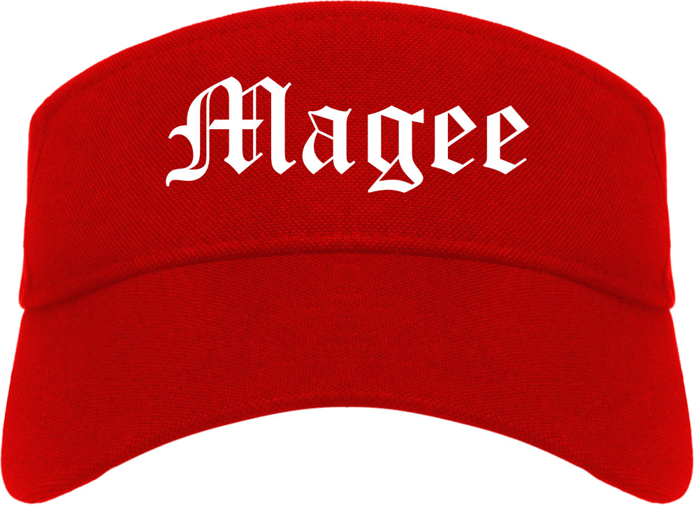 Magee Mississippi MS Old English Mens Visor Cap Hat Red