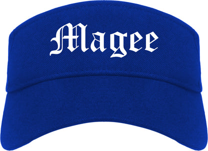 Magee Mississippi MS Old English Mens Visor Cap Hat Royal Blue