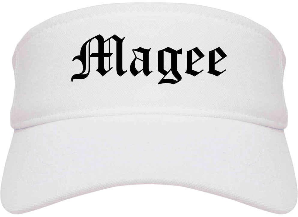 Magee Mississippi MS Old English Mens Visor Cap Hat White