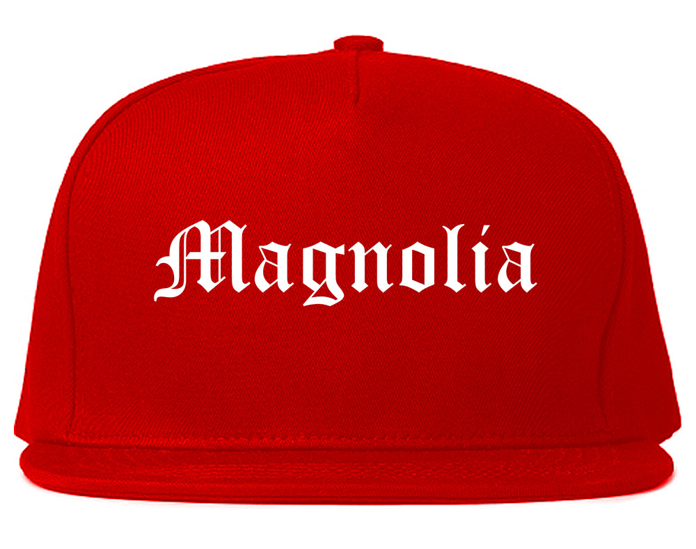 Magnolia Arkansas AR Old English Mens Snapback Hat Red