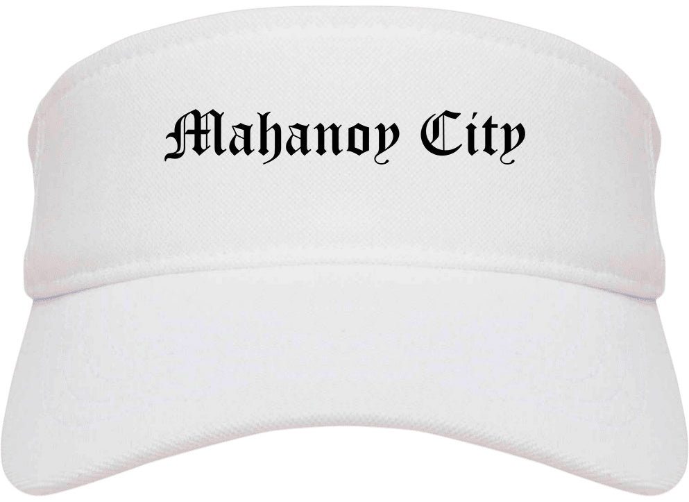 Mahanoy City Pennsylvania PA Old English Mens Visor Cap Hat White