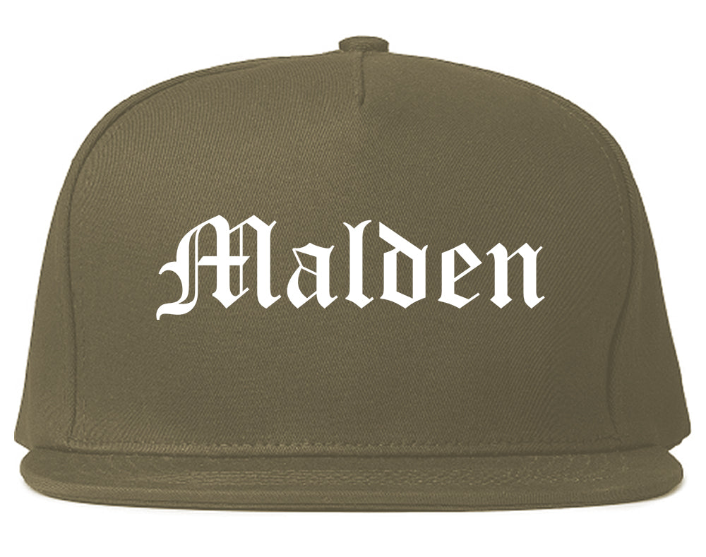 Malden Massachusetts MA Old English Mens Snapback Hat Grey