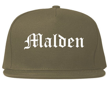 Malden Massachusetts MA Old English Mens Snapback Hat Grey