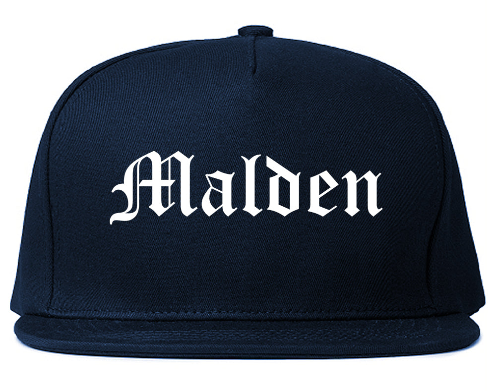 Malden Massachusetts MA Old English Mens Snapback Hat Navy Blue