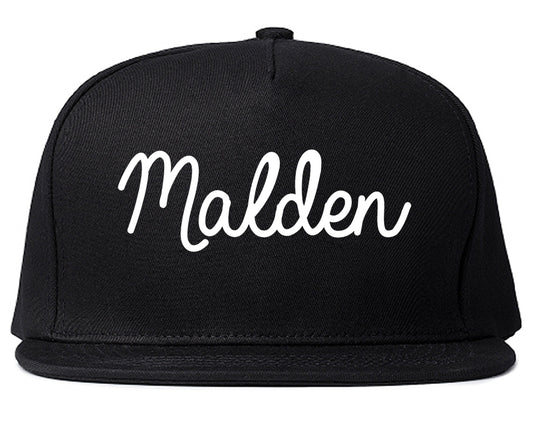 Malden Massachusetts MA Script Mens Snapback Hat Black