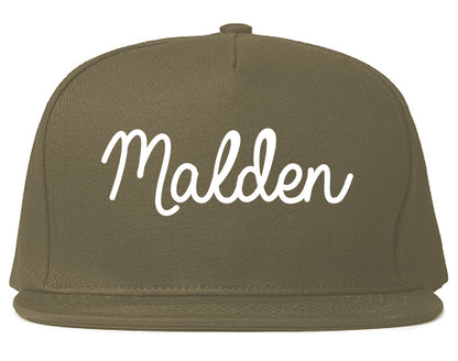 Malden Massachusetts MA Script Mens Snapback Hat Grey