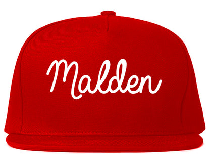 Malden Massachusetts MA Script Mens Snapback Hat Red