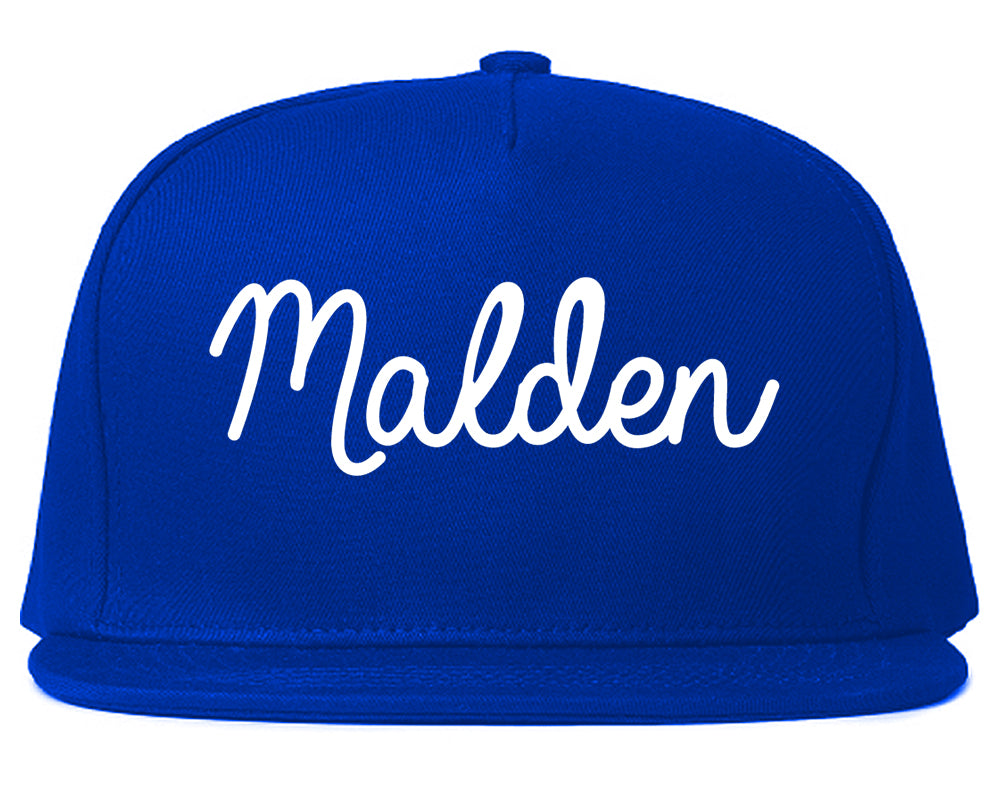 Malden Massachusetts MA Script Mens Snapback Hat Royal Blue